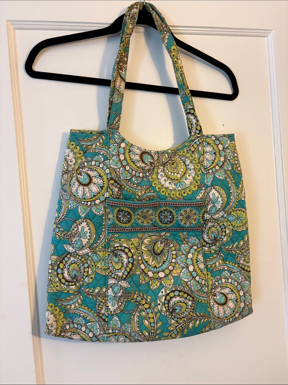 Teal Paisley Quilted Tote Bag